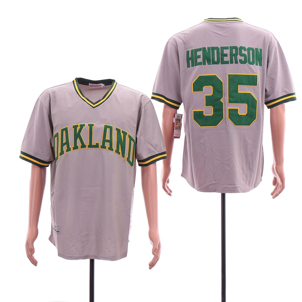 Men Oakland Athletics 35 Henderson Grey Throwback MLB Jerseys